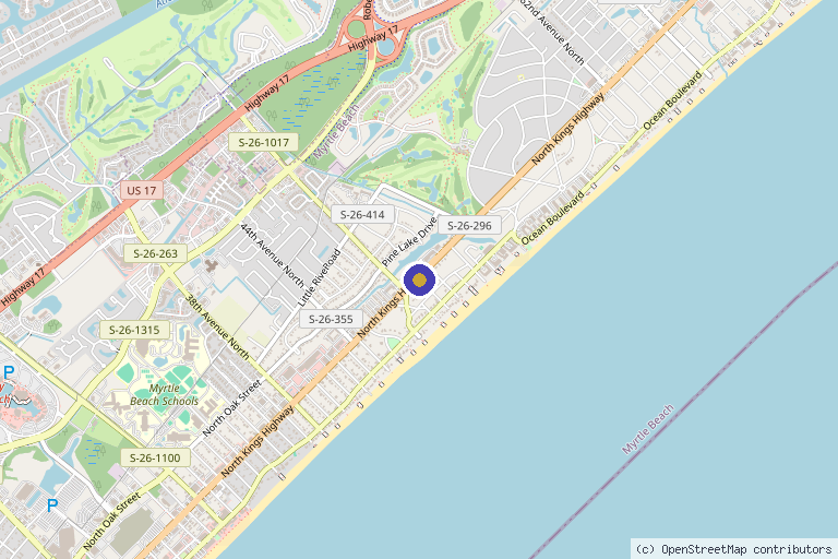 Map showing the location of Natural Healing Center in Myrtle Beach, SC