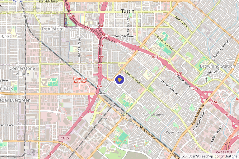 Map showing the location of LUZwave Arts of Healing, Inc. in Tustin, CA