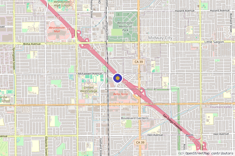 Map showing the location of Grand Medical Spa in Huntington Beach, CA