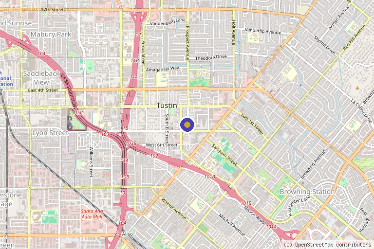 Map showing the location of XO Medical Spa in Tustin, CA