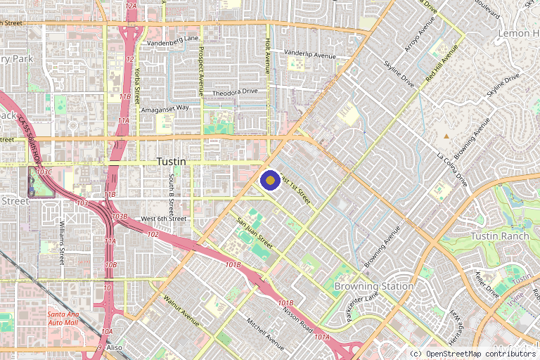 Map showing the location of Bellatudo Skin and Wellness Center in Tustin, CA
