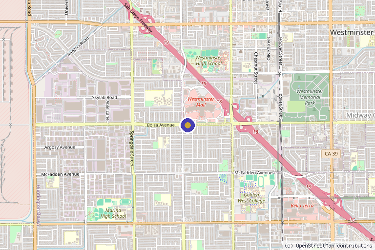 Map showing the location of Restore Stem Cell & Wellness in Huntington Beach, CA