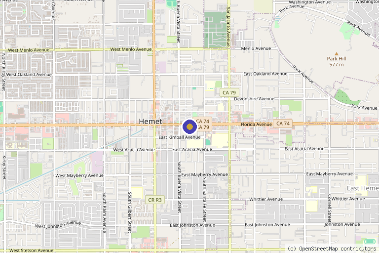 Map showing the location of Zerebny Chiropractic & Relief Now Laser Inland Empire in Hemet, CA