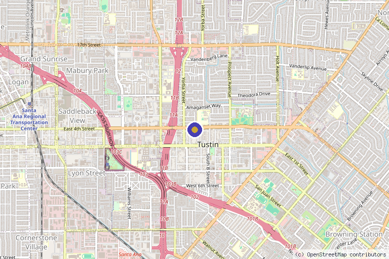 Map showing the location of La Belle Medical Spa Tustin CA in Tustin, CA