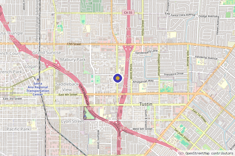 Map showing the location of Coast Spine Sport Medicine in Santa Ana, CA