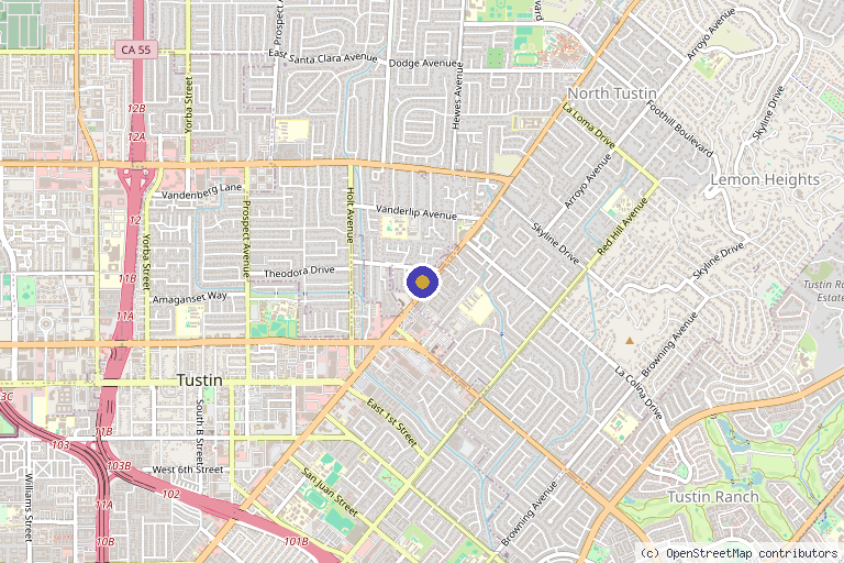 Map showing the location of Med Aesthetics OC in Tustin, CA