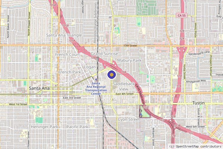 Map showing the location of Coast Regenerative Medicine in Santa Ana, CA