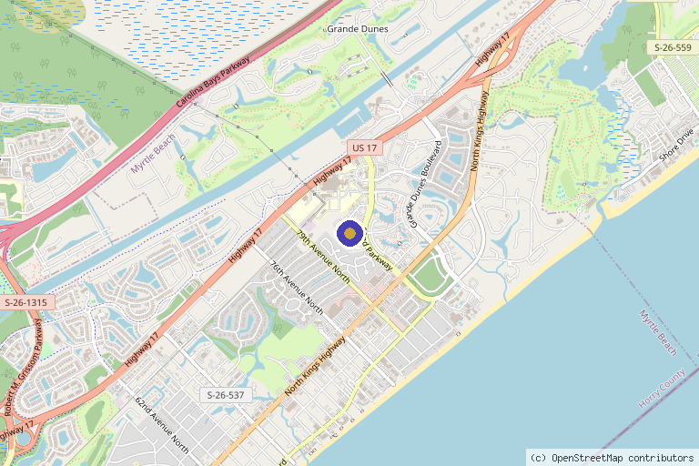 Map showing the location of QC Kinetix (Myrtle Beach) in Myrtle Beach, SC
