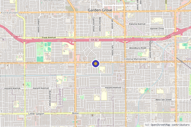 Map showing the location of MedAesthetics Laser and Wellness in Garden Grove, CA