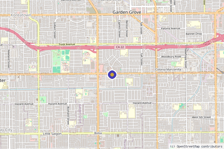 Map showing the location of DR.TAM MED SPA CLINIC in Garden Grove, CA