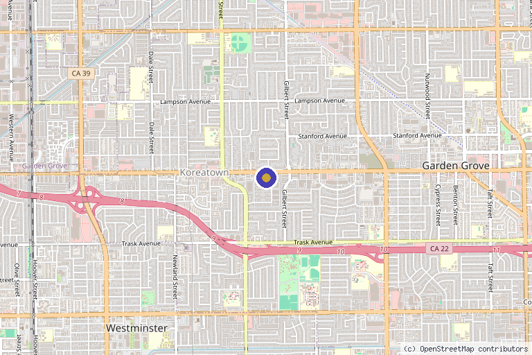 Map showing the location of Oasis Skin Clinic in Garden Grove, CA