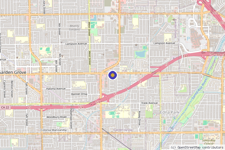 Map showing the location of VIP Health & Beauty in Garden Grove, CA