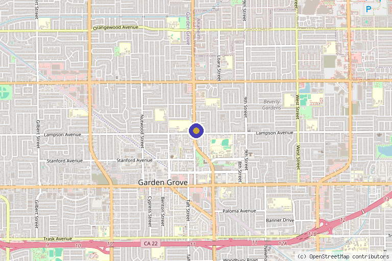 Map showing the location of Castellano Health Institute in Garden Grove, CA