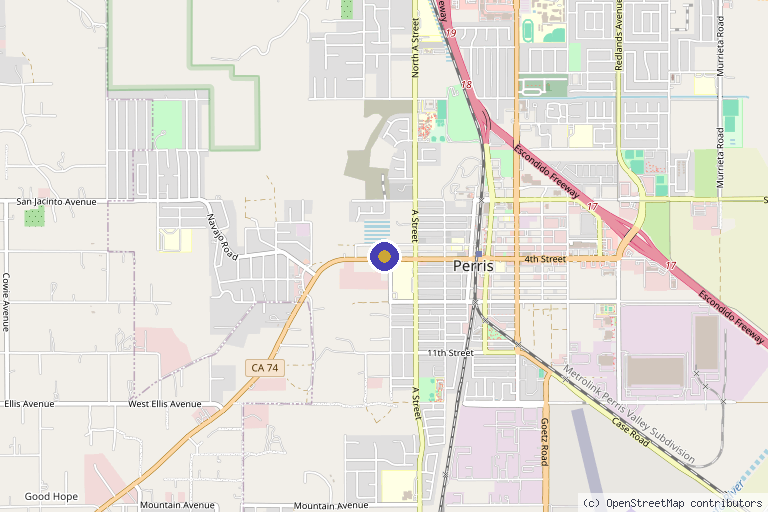Map showing the location of Perris Clinic in Perris, CA