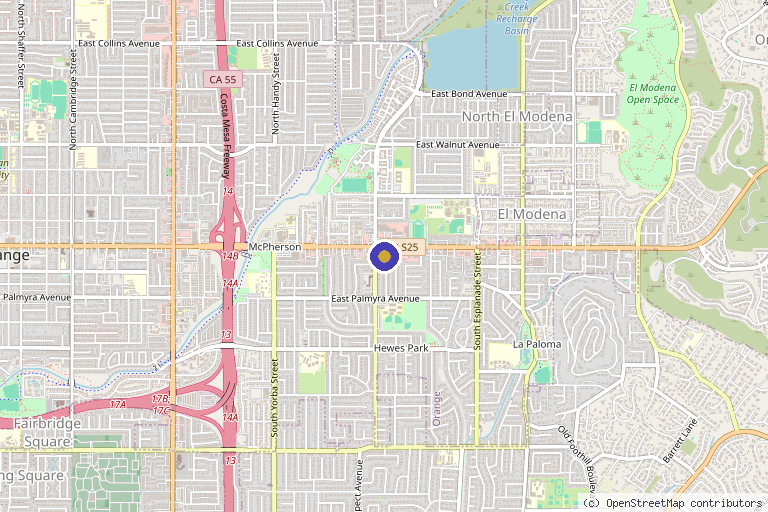 Map showing the location of Veritas Medical Center in Orange, CA