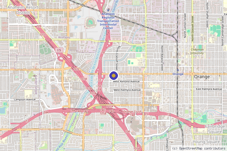 Map showing the location of Embrace Beauty Med Spa in Orange, CA