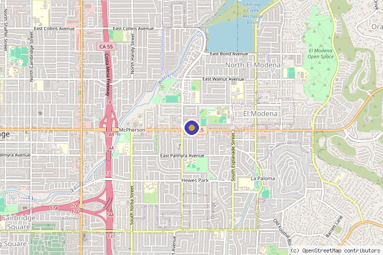 Map showing the location of DermFx in Orange, CA