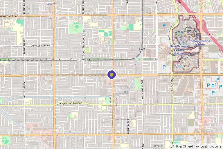Map showing the location of DermLounge in Anaheim, CA