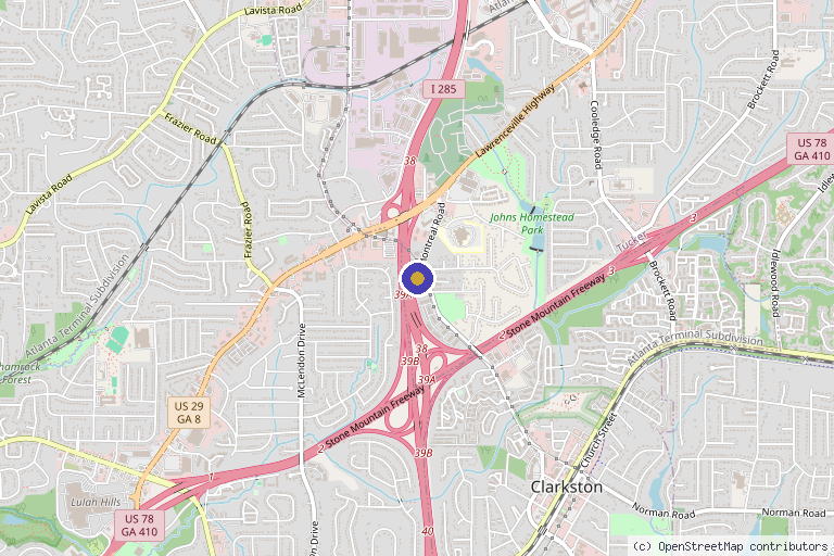 Map showing the location of OlympusMD Pain and Wellness Specialists in Tucker, GA