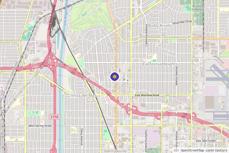 Map showing the location of Novel U Wellness and Med Spa in Long Beach, CA