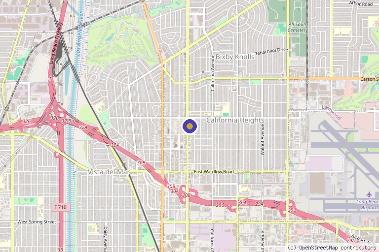 Map showing the location of Comprehensive Dermatology of Long Beach in Long Beach, CA