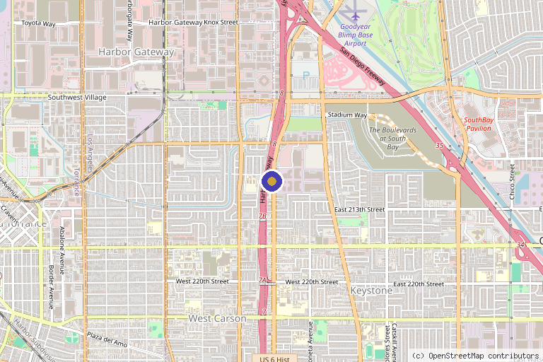 Map showing the location of QD Skinnovations in Carson, CA