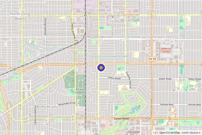 Map showing the location of MODA Aesthetics + Wellness in Lakewood, CA