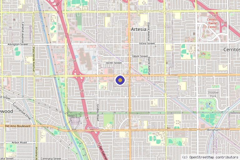 Map showing the location of Skinpress Medspa in Artesia, CA