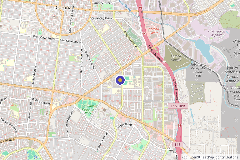 Map showing the location of Corona Doctor's Medical Clinic in Corona, CA