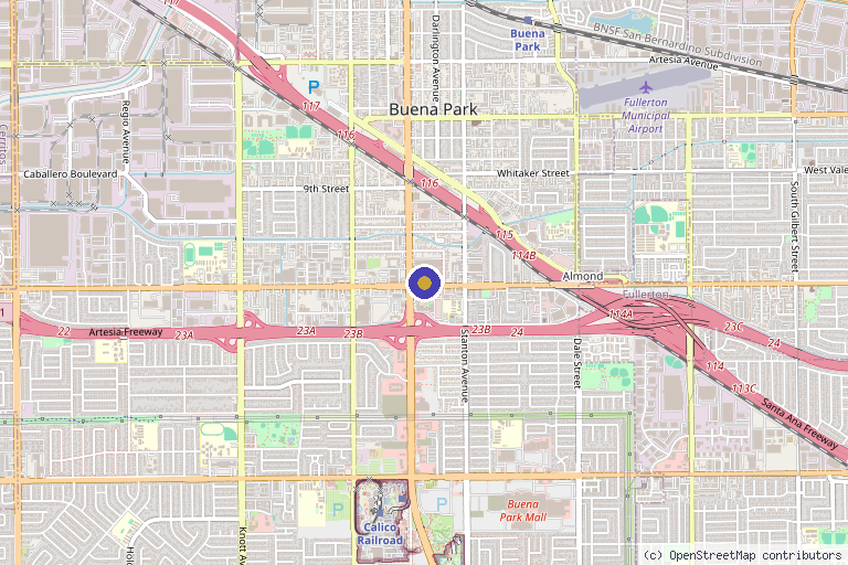Map showing the location of MeSO Medspa Buena Park in Buena Park, CA