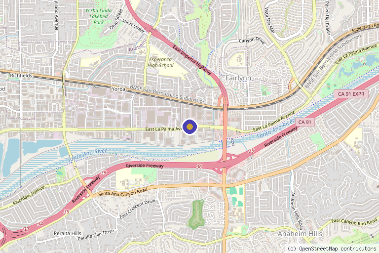 Map showing the location of Revive Pain Management in Anaheim, CA