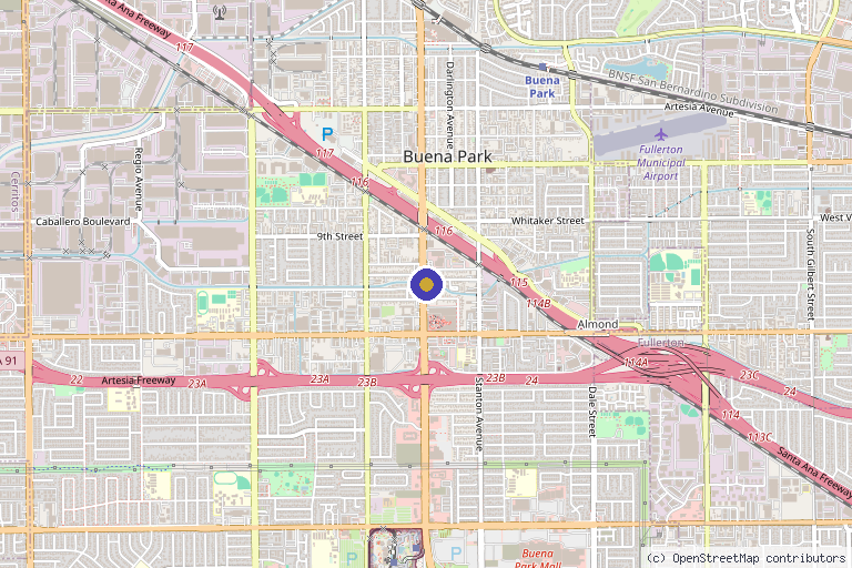 Map showing the location of Dermaster OC Medical Aesthetic Clinic in Buena Park, CA