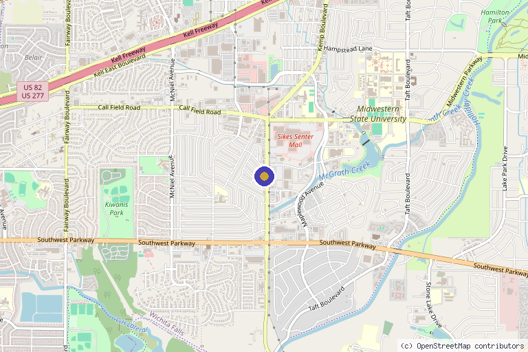 Map showing the location of Clarke Aesthetics in Wichita Falls, TX