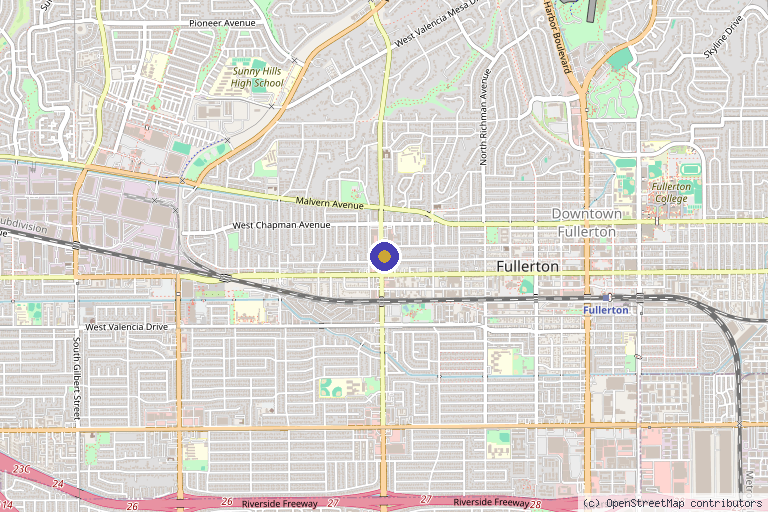 Map showing the location of Epiphany Medspa & Wellness in Fullerton, CA