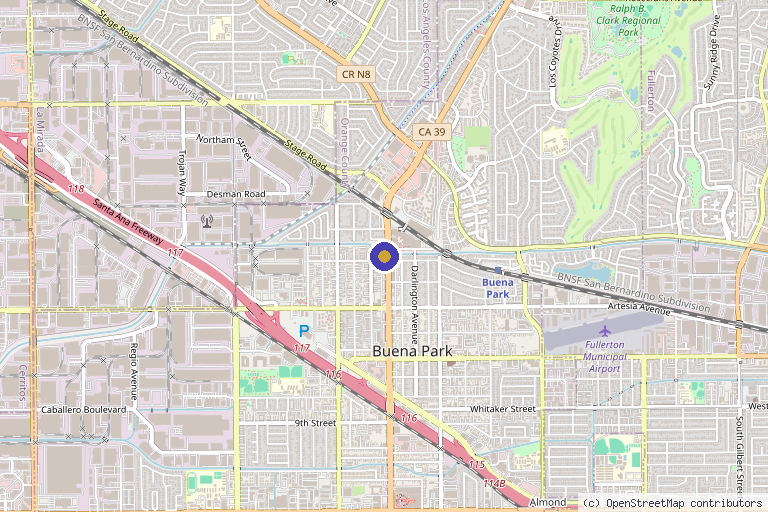Map showing the location of Luna Skin Clinic in Buena Park, CA