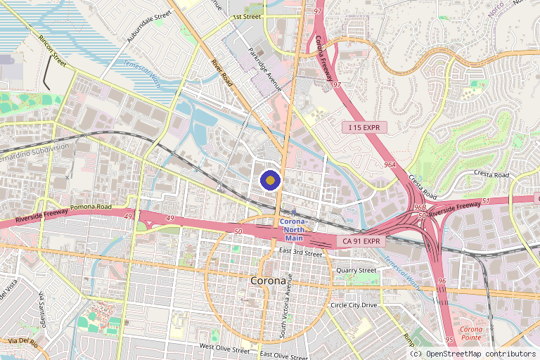 Map showing the location of Defy Medical Cosmetic in Corona, CA