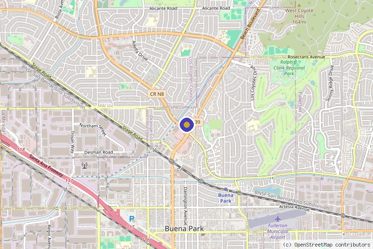 Map showing the location of CARA Plastic Surgery & Laser Center in Buena Park, CA