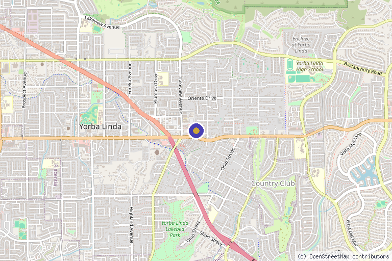 Map showing the location of Luxe Aesthetic Center in Yorba Linda, CA