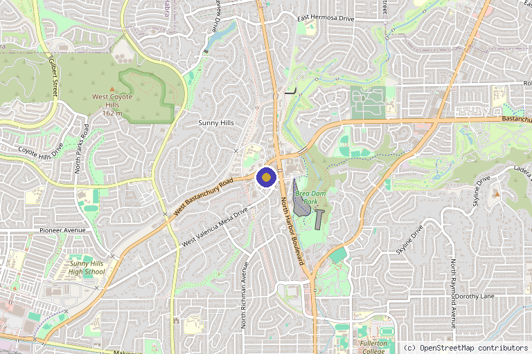 Map showing the location of Premier Pain Consultants in Fullerton, CA
