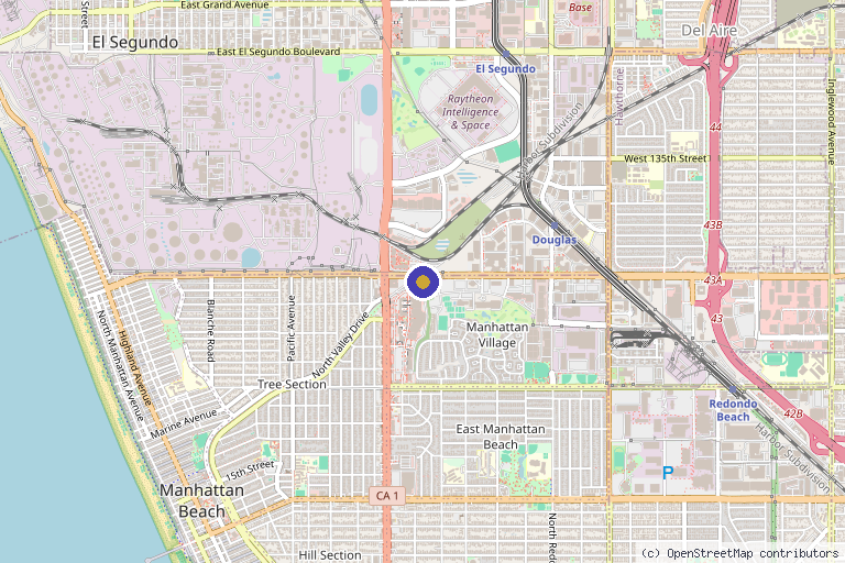 Map showing the location of Mend Institute Manhattan Beach in Manhattan Beach, CA