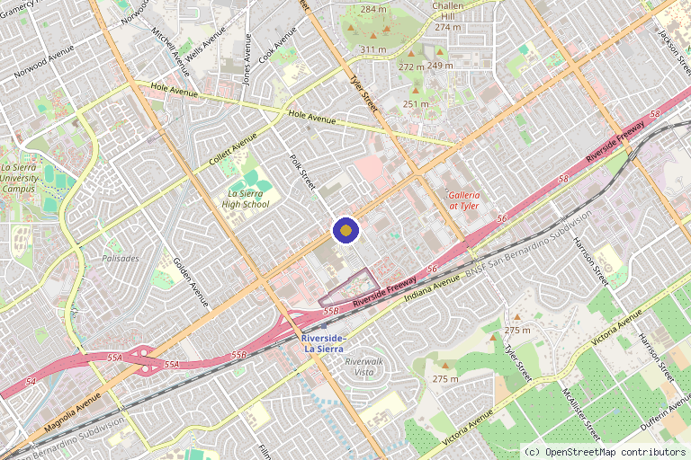 Map showing the location of Quinn Aesthetics in Riverside, CA