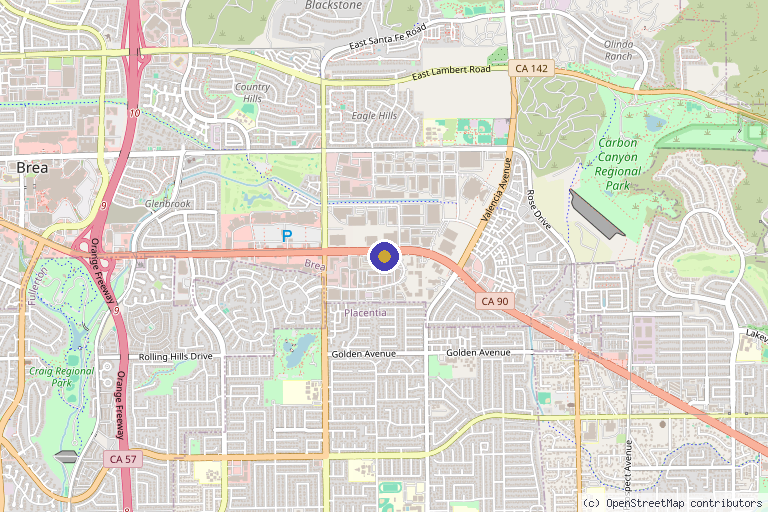 Map showing the location of OC Cosmetic and Vein Center in Brea, CA