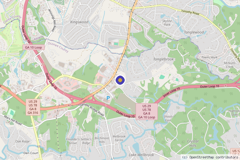Map showing the location of YUVA Medical Spa in Athens, GA
