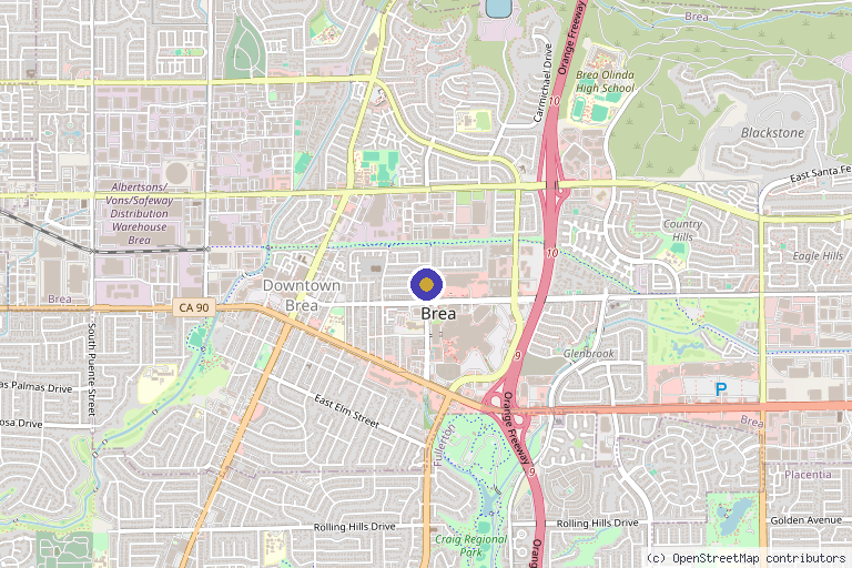 Map showing the location of South Coast MedSpa in Brea, CA