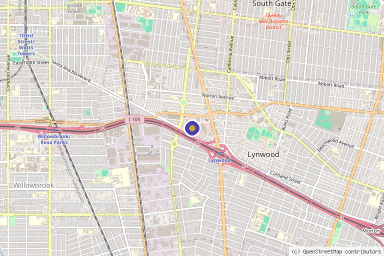 Map showing the location of Lynwood Chiropractic & Sports Medicine in Lynwood, CA