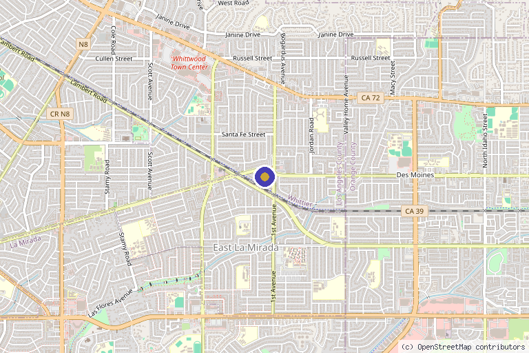 Map showing the location of WHITTIER MEDICAL in Whittier, CA