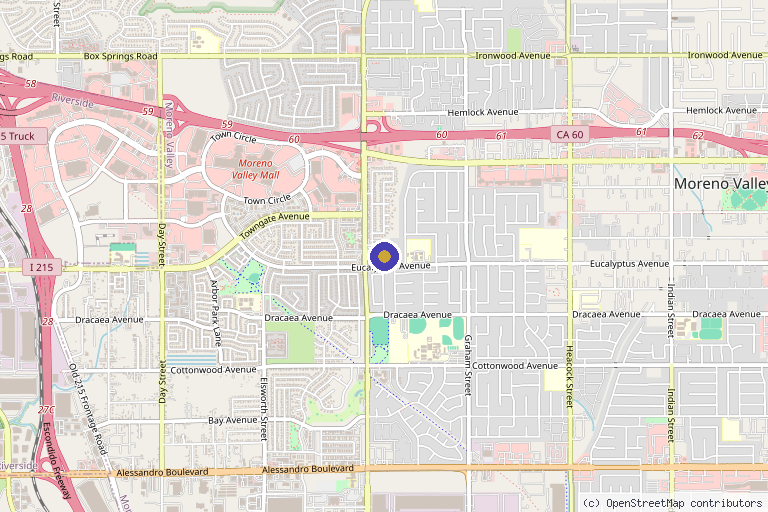 Map showing the location of Green Physical Therapy and Wellness Center in Moreno Valley, CA