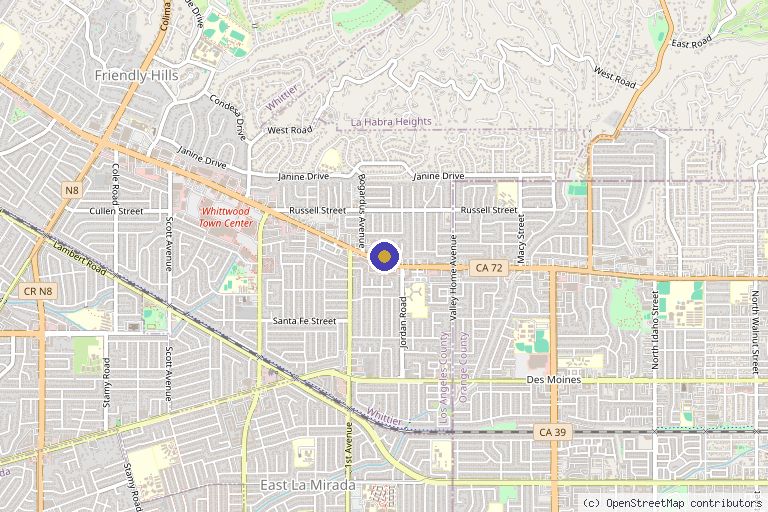 Map showing the location of Hebe Wellness & Aesthetics in Whittier, CA