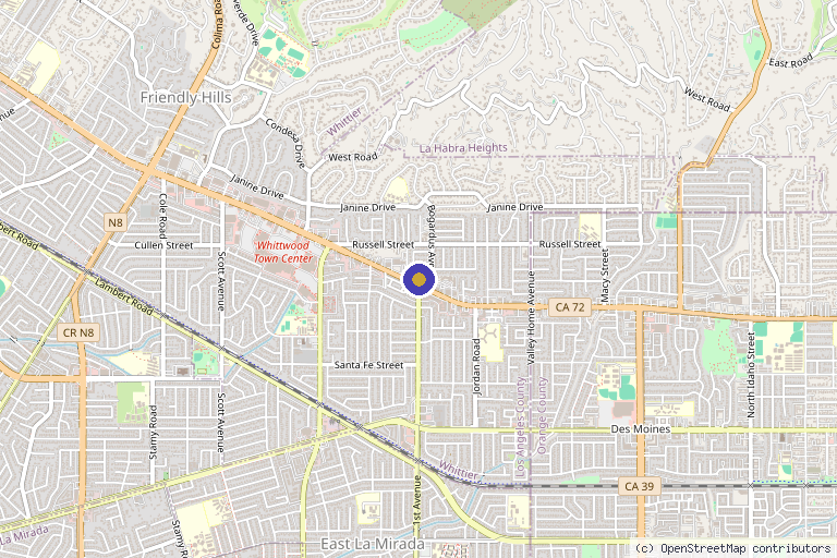 Map showing the location of Eve Medical Aesthetics in Whittier, CA