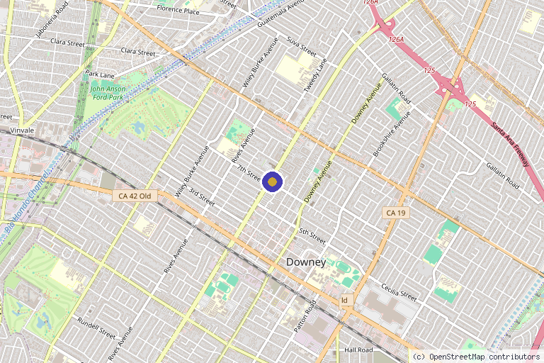 Map showing the location of Mira Aesthetic Cosmetic Surgery Center - Dr. Mirrafati in Downey, CA